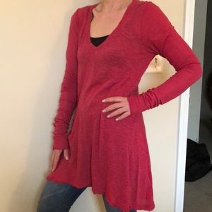 Raspberry pink long sleeved tee shirt style tunic
